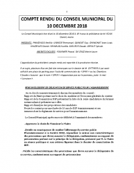 COMPTE RENDU DU CONSEIL MUNICIPAL DU 10 DECEMBRE 2018